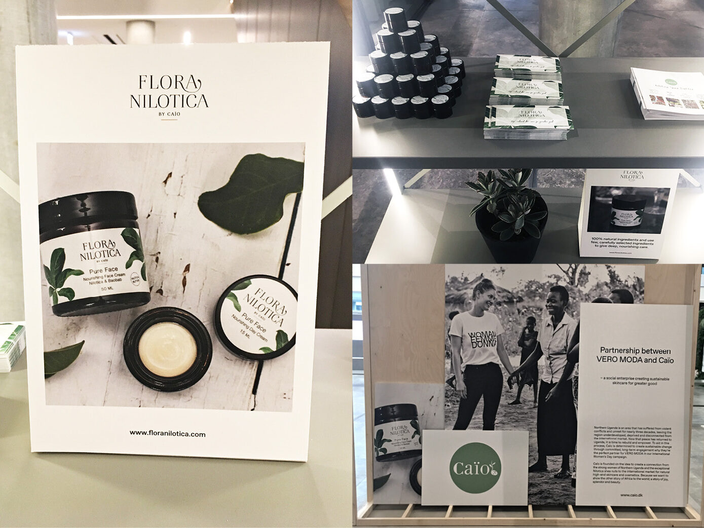 Flora Nilotica produkter, marketing og emballagedesign udstillet ved Bestseller designet af Ann Christina Lykke ved A FAIR AGENCY
